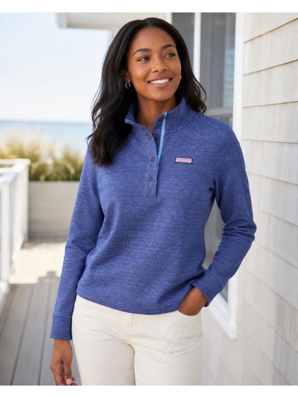 Vineyard Vines Women's Blue Shep Shirt Snap Pullover Coastal Preppy S